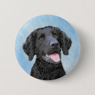 Curly-Coated Retriever Painting - Original Dog Art 6 Cm Round Badge