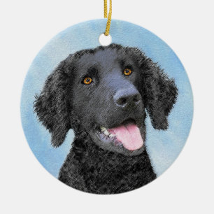 Curly-Coated Retriever Painting - Original Dog Art Ceramic Tree Decoration