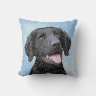Curly-Coated Retriever Painting - Original Dog Art Cushion