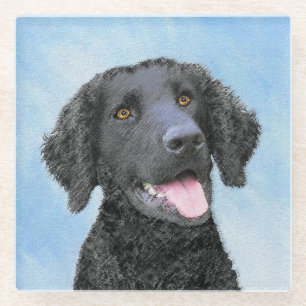 Curly-Coated Retriever Painting - Original Dog Art Glass Coaster