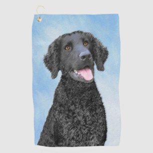 Curly-Coated Retriever Painting - Original Dog Art Golf Towel