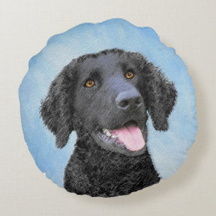 Curly-Coated Retriever Painting - Original Dog Art Round Cushion