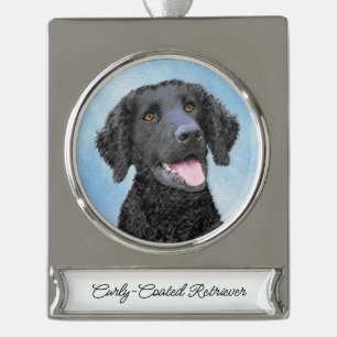 Curly-Coated Retriever Painting - Original Dog Art Silver Plated Banner Ornament