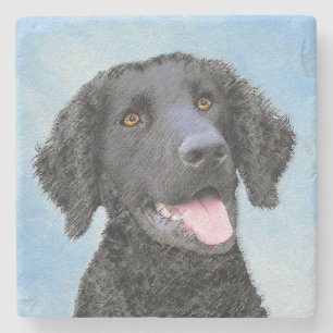 Curly-Coated Retriever Painting - Original Dog Art Stone Coaster