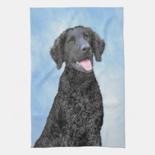 Curly-Coated Retriever Painting - Original Dog Art Tea Towel