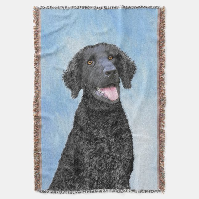 Curly-Coated Retriever Painting - Original Dog Art Throw Blanket (Front Vertical)