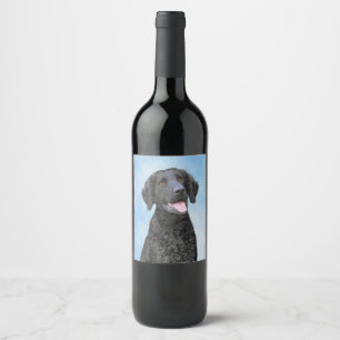 Curly-Coated Retriever Painting - Original Dog Art Wine Label