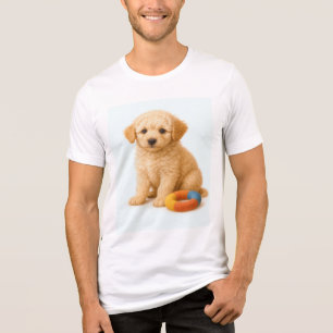 Curly Cue – Poodle Puppy with Plush Ring Toy Tri-Blend Shirt