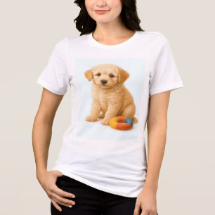 Curly Cue – Poodle Puppy with Plush Ring Toy Tri-Blend Shirt