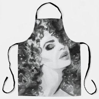 Curly Grace: Fashion Watercolor Beauty Apron