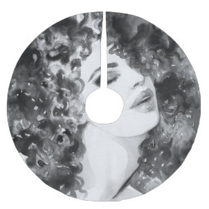 Curly Grace: Fashion Watercolor Beauty Brushed Polyester Tree Skirt