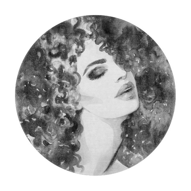 Curly Grace: Fashion Watercolor Beauty Cutting Board (Front)