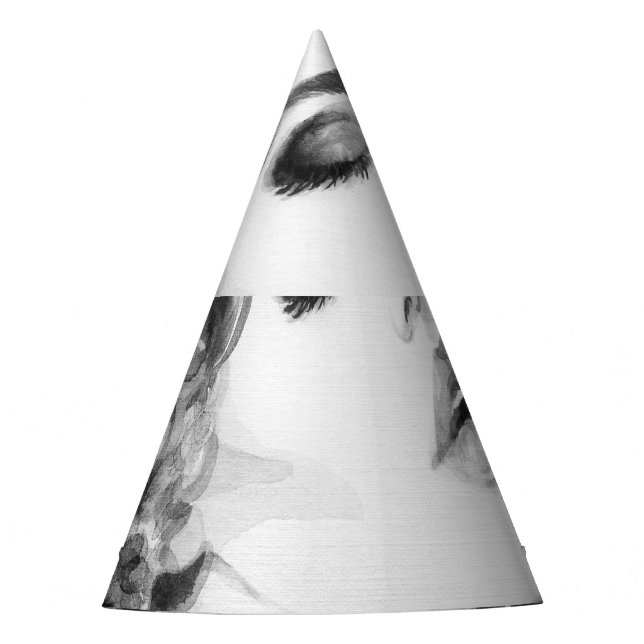 Curly Grace: Fashion Watercolor Beauty Party Hat (Front)