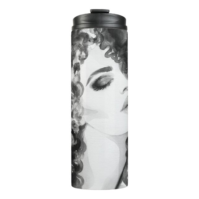 Curly Grace: Fashion Watercolor Beauty Thermal Tumbler (Front)