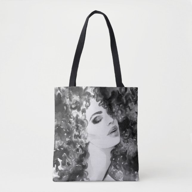 Curly Grace: Fashion Watercolor Beauty Tote Bag (Front)
