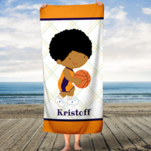 Curly Hair Basketball Boys Kids Custom Bath Towel