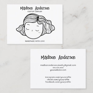 Curly Hair Girl Face Drawing Earring Display Business Card
