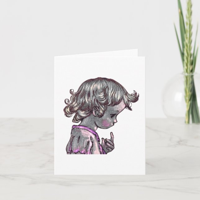 Curly Hair Girl folded note card (Front)