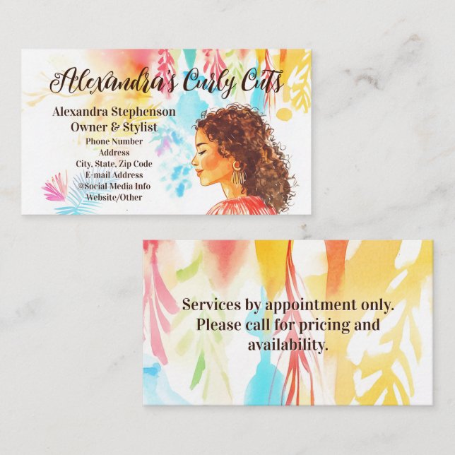 Curly Hair Hairstylist Natural Hair Salon Business Card (Front/Back)