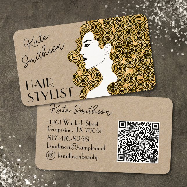     Curly Hair Personalised QR Code & Social Media Business Card (Creator Uploaded)