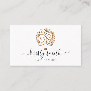 Curly hair woman in gold color business card
