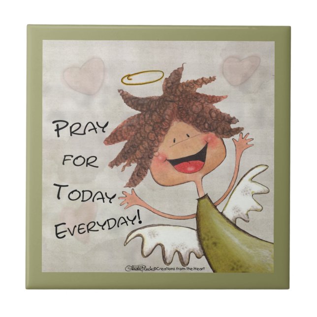 Curly Haired Angel-Pray for Today, Everyday! Tile (Front)