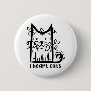 Curly Haired Messy Cat I Heart Cats 6 Cm Round Badge