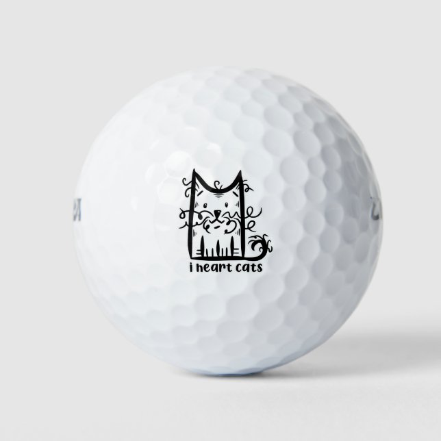Curly Haired Messy Cat I Heart Cats Golf Balls (Front)