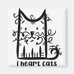 Curly Haired Messy Cat I Heart Cats Magnet