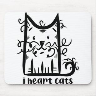 Curly Haired Messy Cat I Heart Cats Mouse Pad