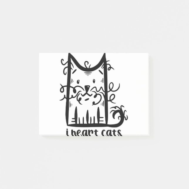 Curly Haired Messy Cat I Heart Cats Post-it Notes (Front)