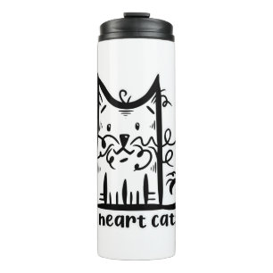 Curly Haired Messy Cat I Heart Cats Thermal Tumbler