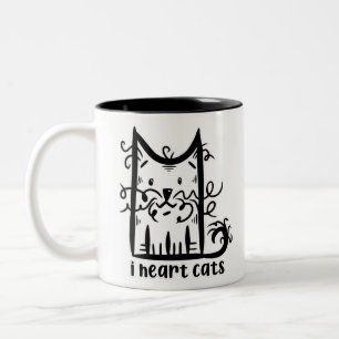 Curly Haired Messy Cat I Heart Cats Two-Tone Coffee Mug