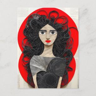 Curly Haired Woman Collage Postcard