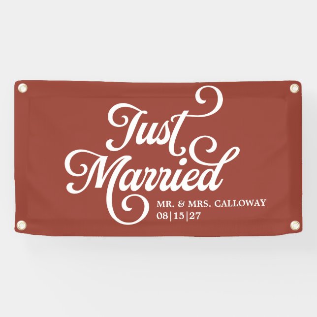 Curly Just Married Car Banner (Horizontal)