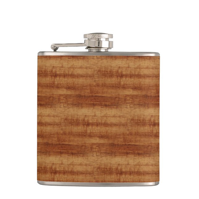 Curly Koa Acacia Wood Grain Look Hip Flask (Front)