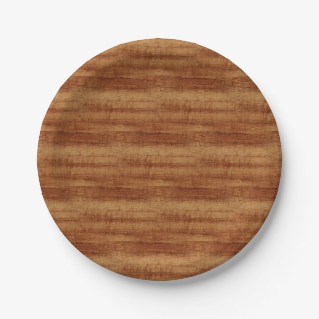 Curly Koa Acacia Wood Grain Look Paper Plate (Front)