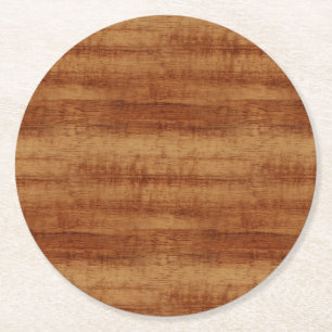 Curly Koa Acacia Wood Grain Look Round Paper Coaster