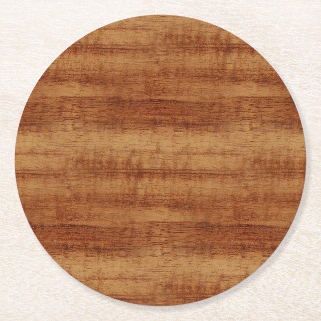 Curly Koa Acacia Wood Grain Look Round Paper Coaster (Front)