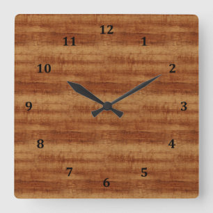 Curly Koa Acacia Wood Grain Look Square Wall Clock