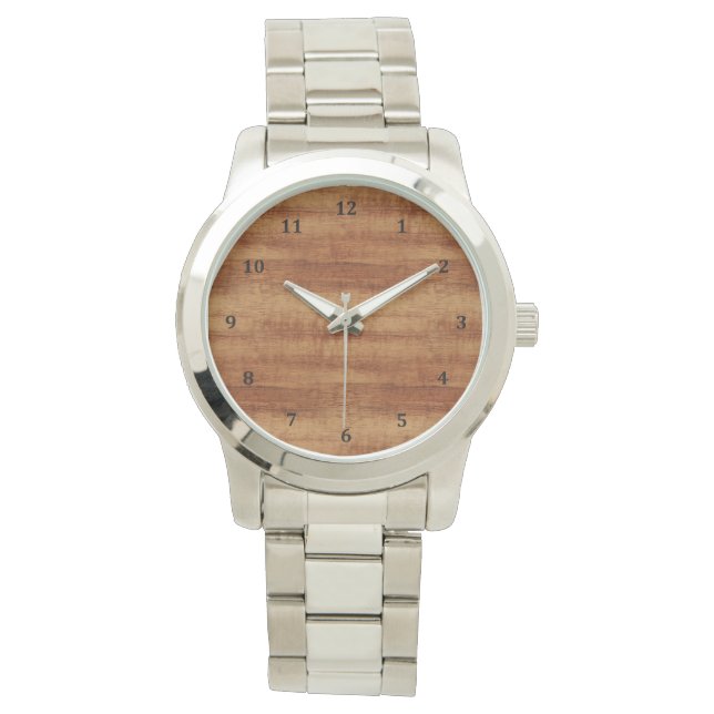 Curly Koa Acacia Wood Grain Look Watch (Front)