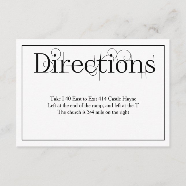 Curly Print Wedding Directions Details Card (Front)