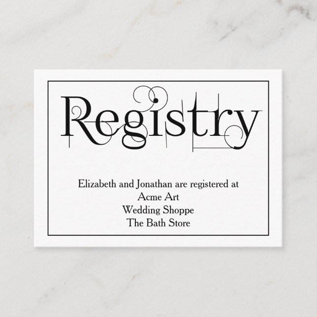 Curly Print Wedding Registry Information Card (Front)