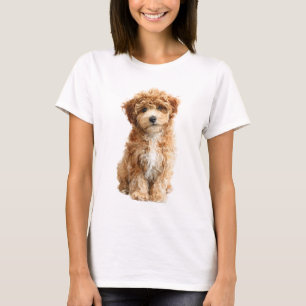 Curly Red Cavapoo Puppy Portrait Women T-Shirt