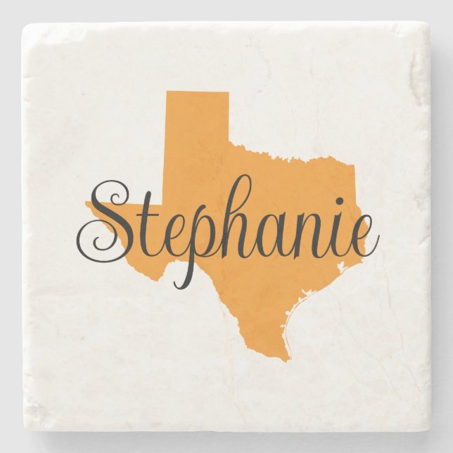 Curly Script Name Orange Texas Stone Coaster (Front)