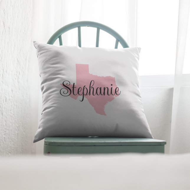 Curly Script Name Pink Texas Cushion (Curly Script Name Pink Texas Throw Pillow)