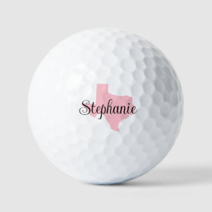 Curly Script Name Pink Texas Golf Balls
