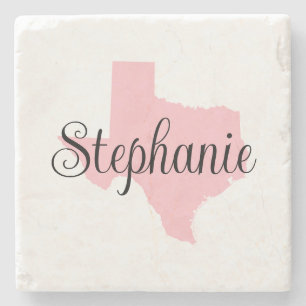 Curly Script Name Pink Texas Stone Coaster