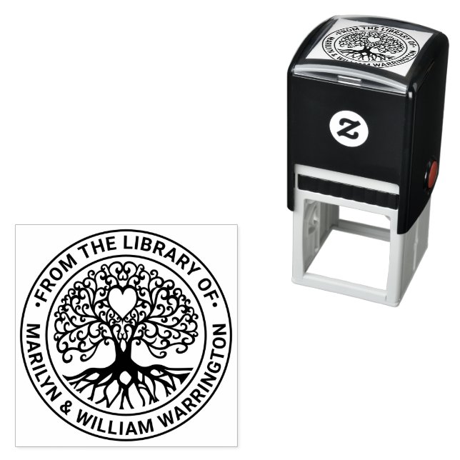 Curly Tree of Life Heart #2 Couple Library Book Nm Self-inking Stamp (In Situ)