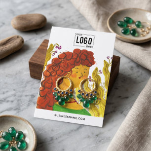 Curly Woman Logo Painting Earrings Display Card